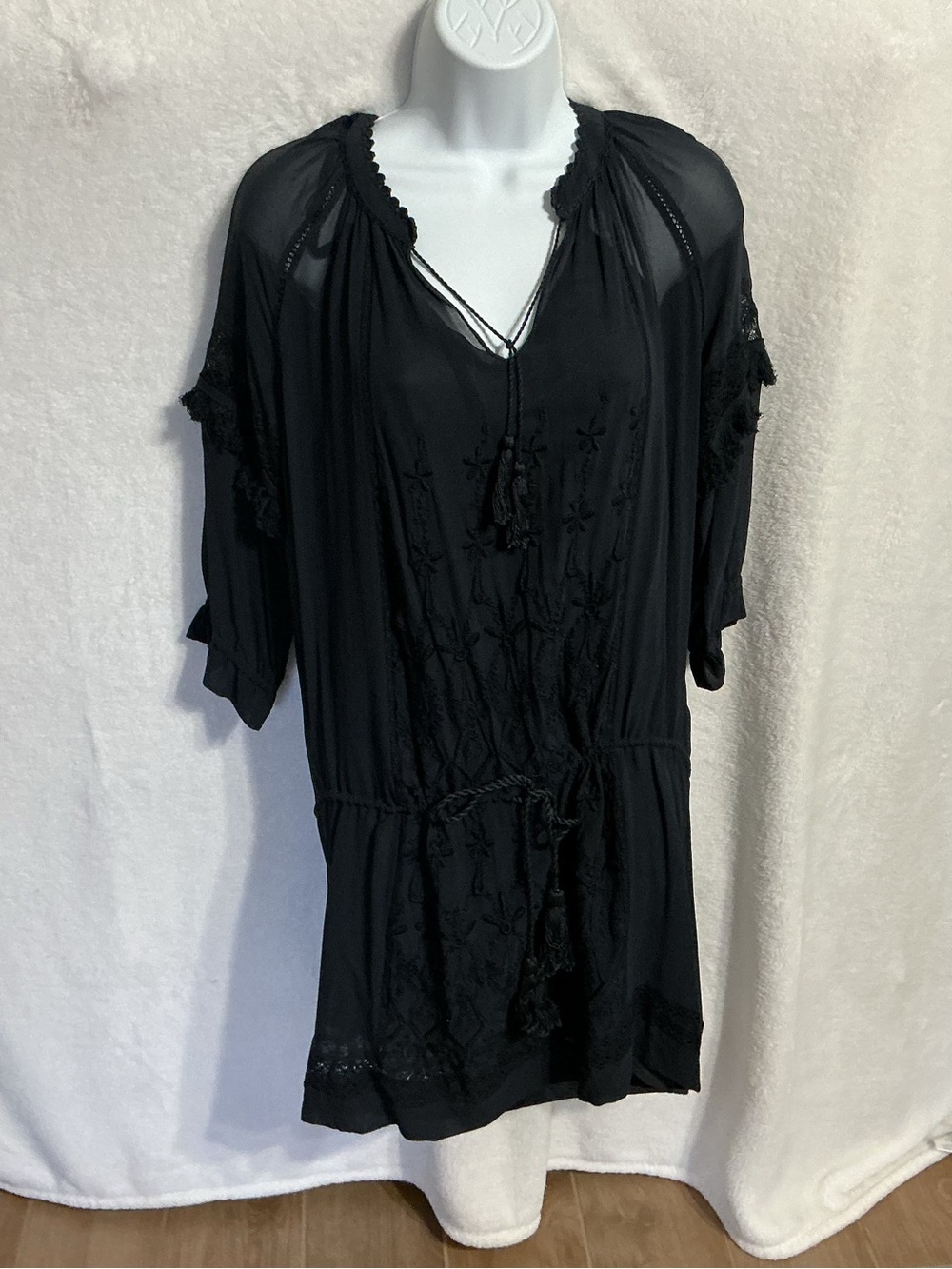 Ulla Johnson Navy Embroidered Silk Dress
